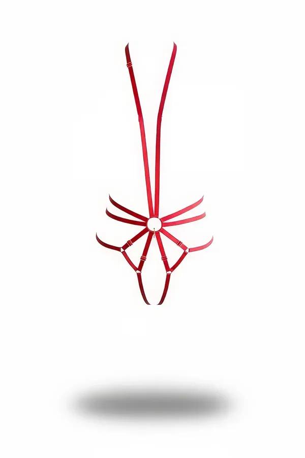 Red Body Harness with Adjustable Straps & Central Metal Ring