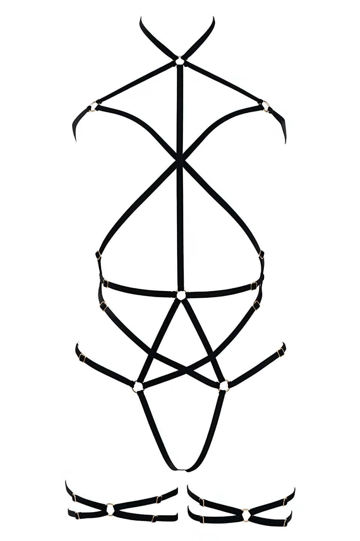 Full Body Cage Harness with Gold O-Rings