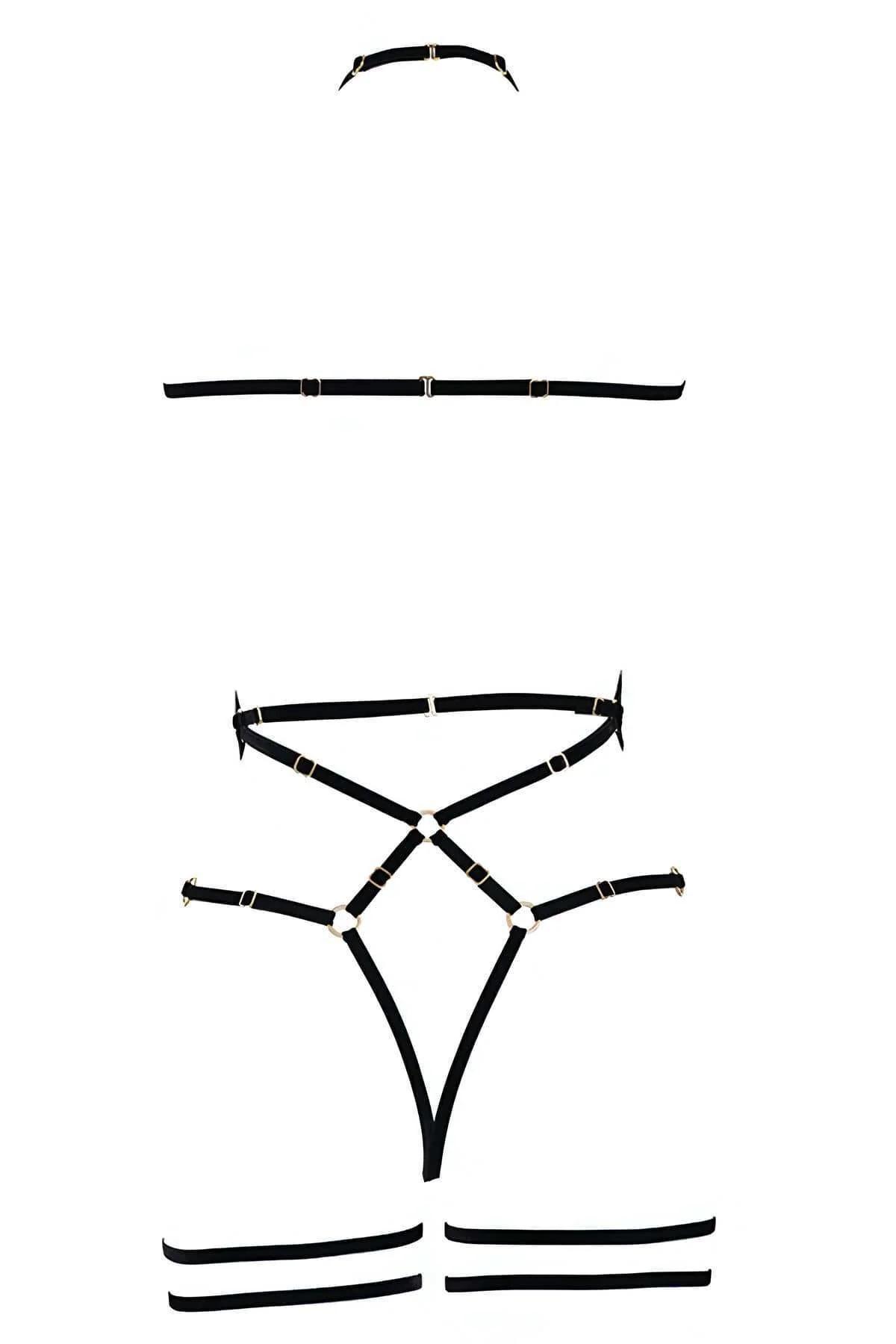 Full Body Cage Harness with Gold O-Rings