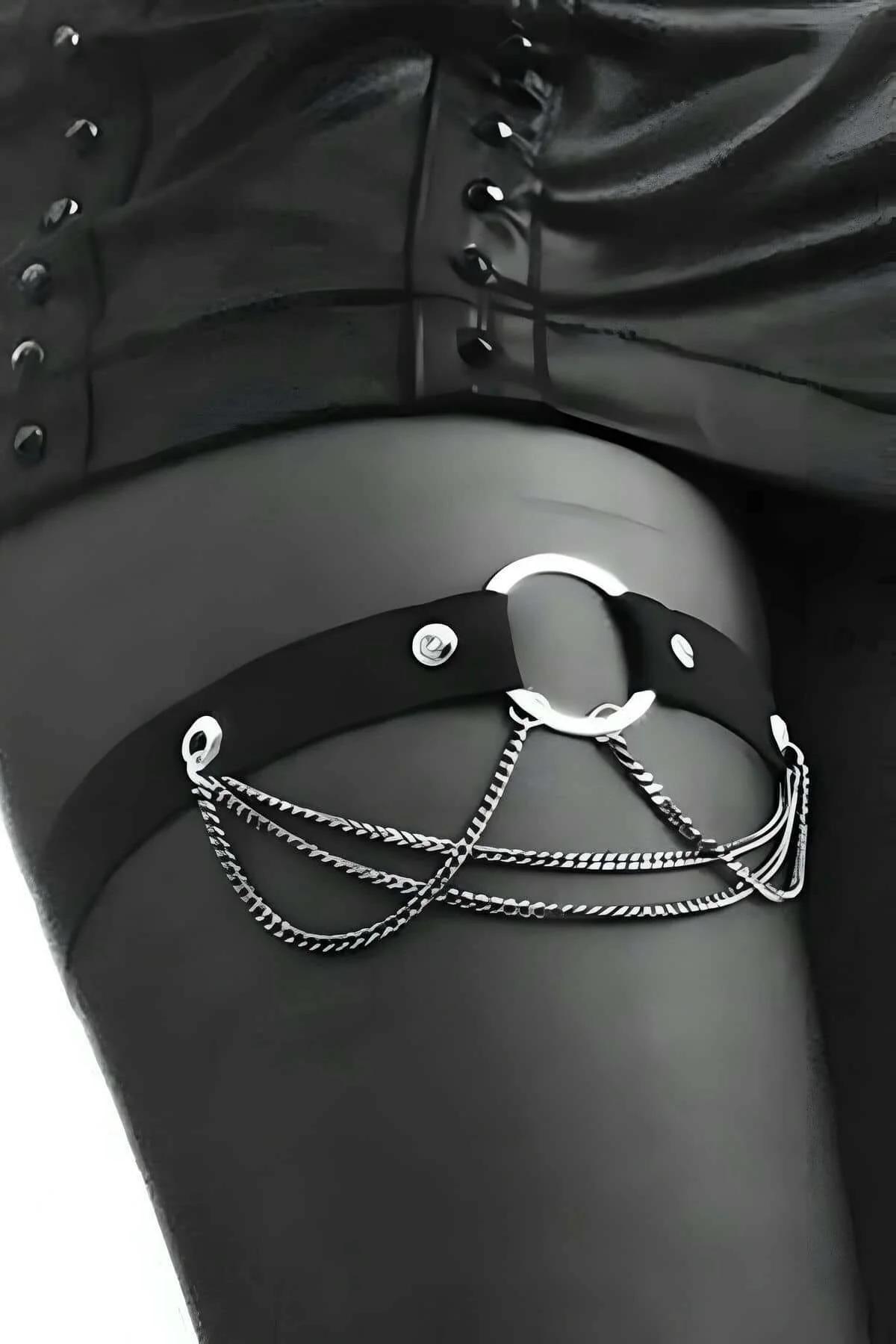 Garter Harness Adjustable Faux Leather Thigh Strap with Chains