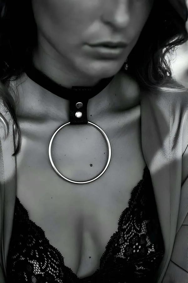 Black Faux Leather Choker with Silver O-Ring