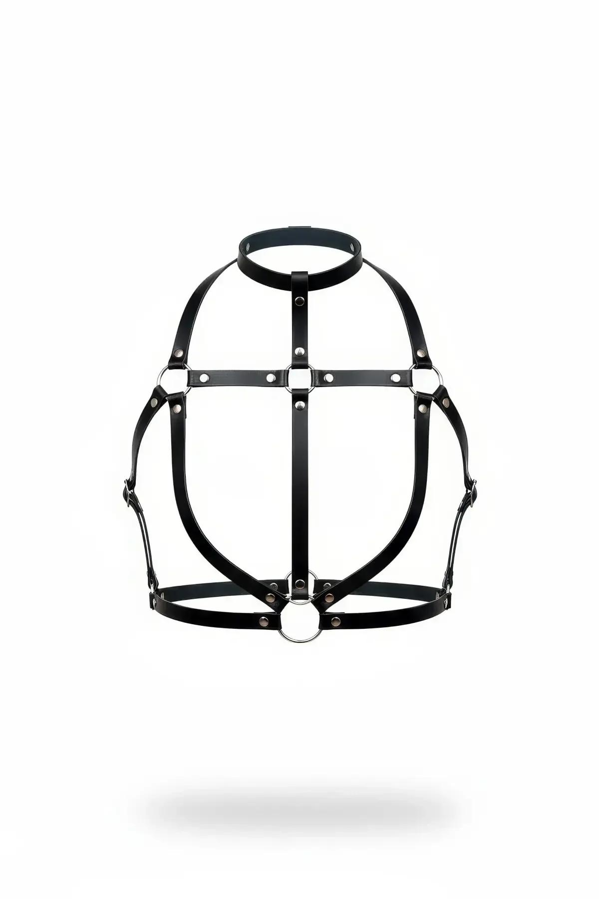 Caged Faux Leather Body Harness with Choker & O-Rings