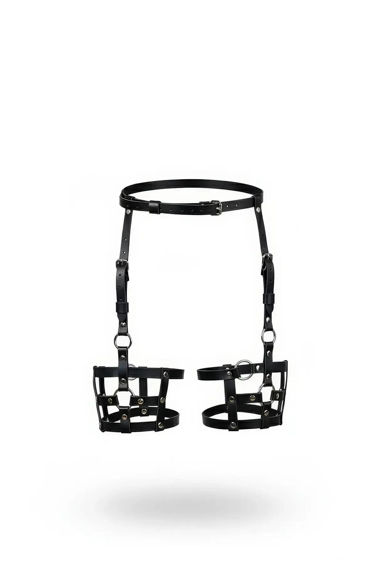 Garter Harness with Adjustable Faux Leather Leg Cages
