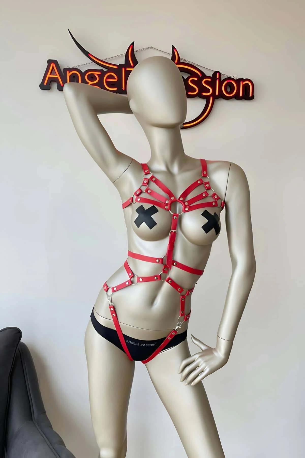 Vibrant Red Faux Leather Adjustable Body Harness