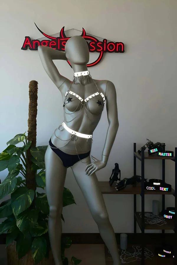 Reflective Body Harness Set with Choker and Chains
