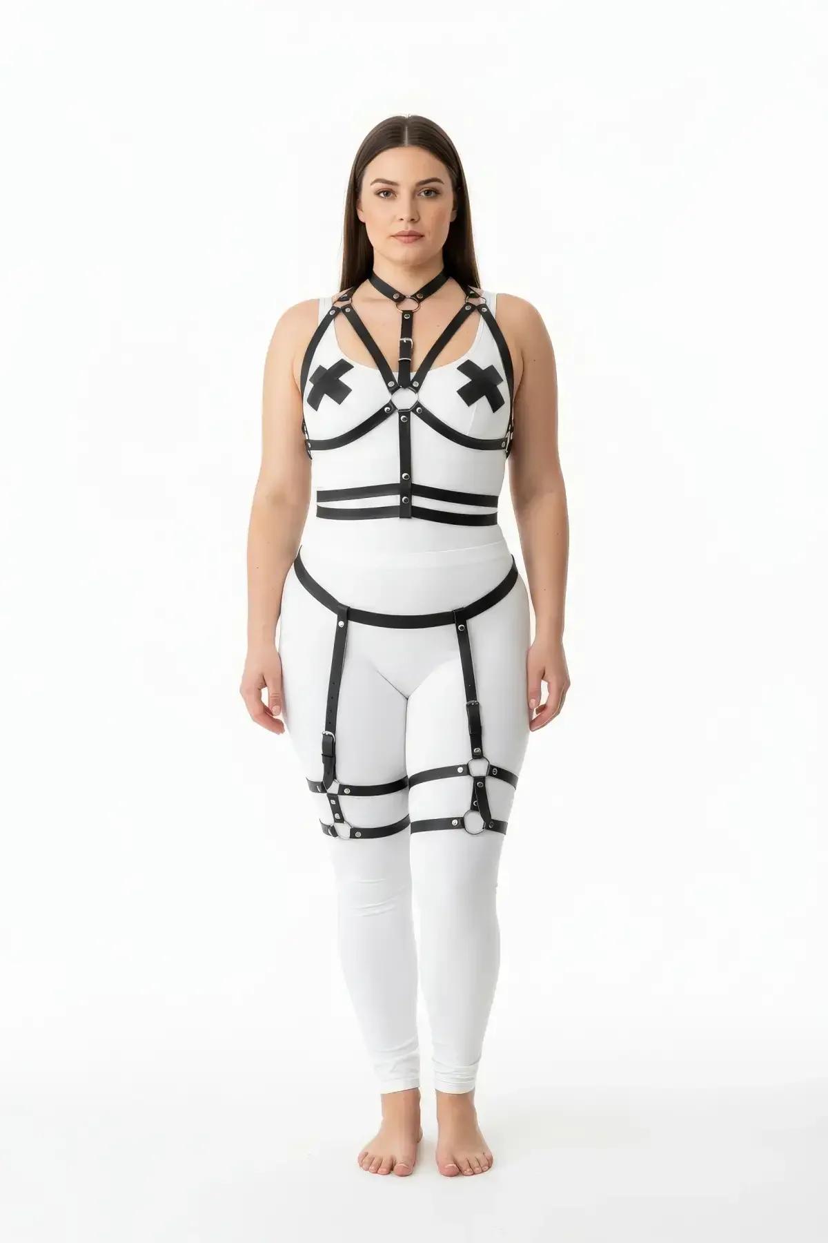 Full Body Harness with Neck Collar & Detachable Garter Straps