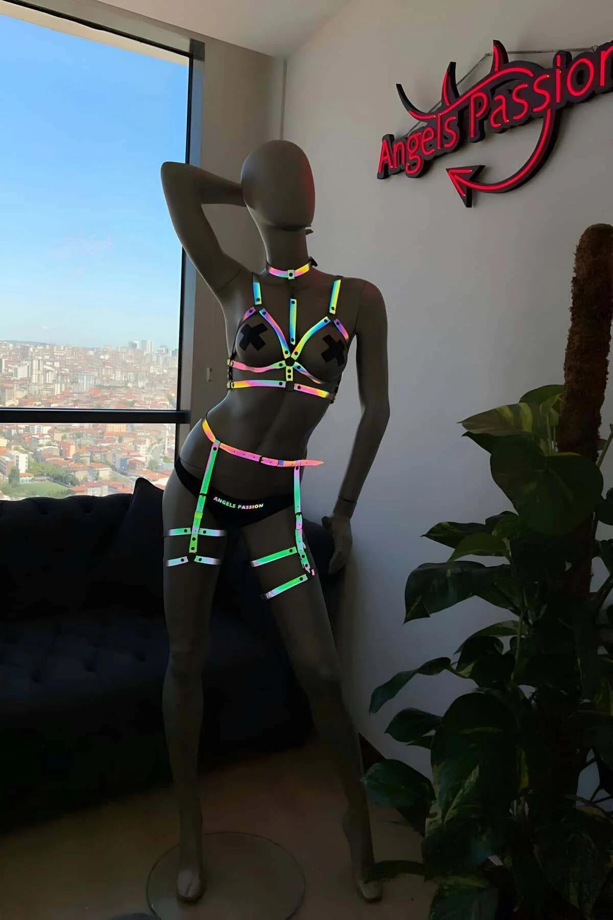 Full Reflective Harness Set with Rainbow Iridescent Glow