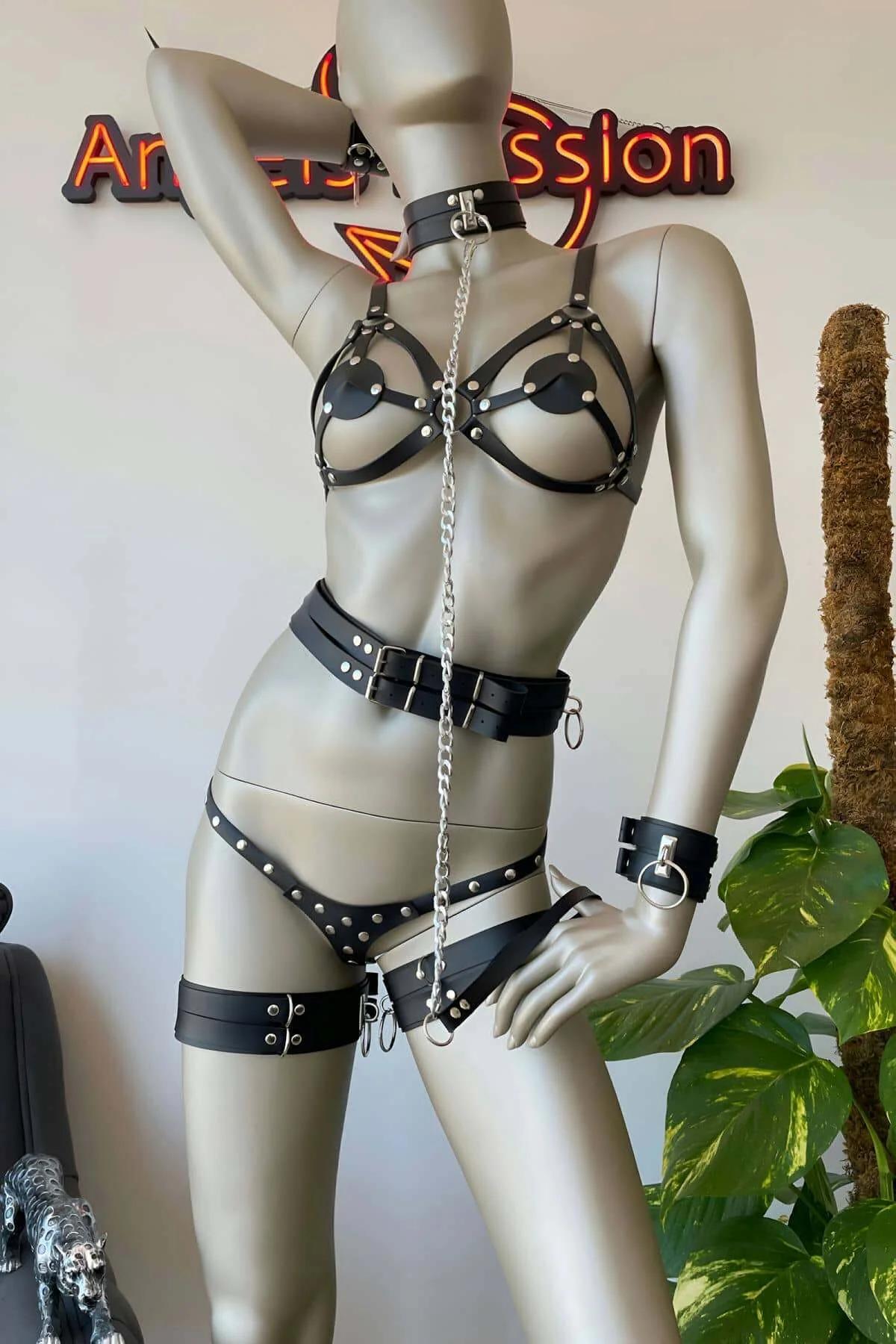Faux Leather Harness Set - Adjustable Body Lingerie