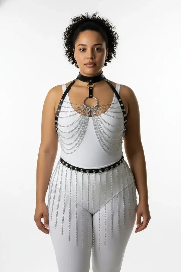 Chained Body Harness Set with Adjustable Waist & Collar