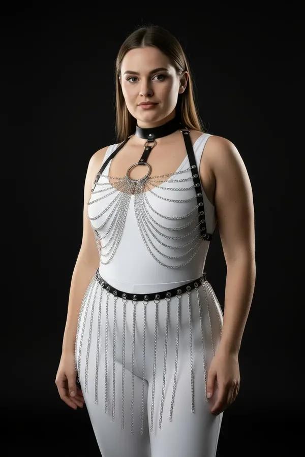 Chained Body Harness Set with Adjustable Waist & Collar