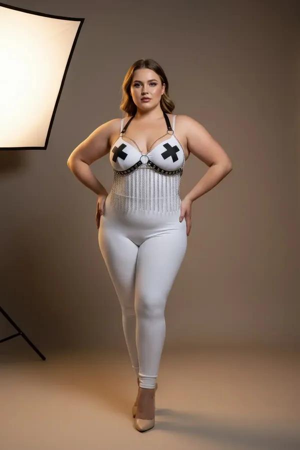 White Chain Detail Body Harness Bra