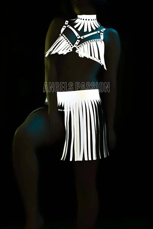 Reflective Harness Fringe Top and Skirt Set