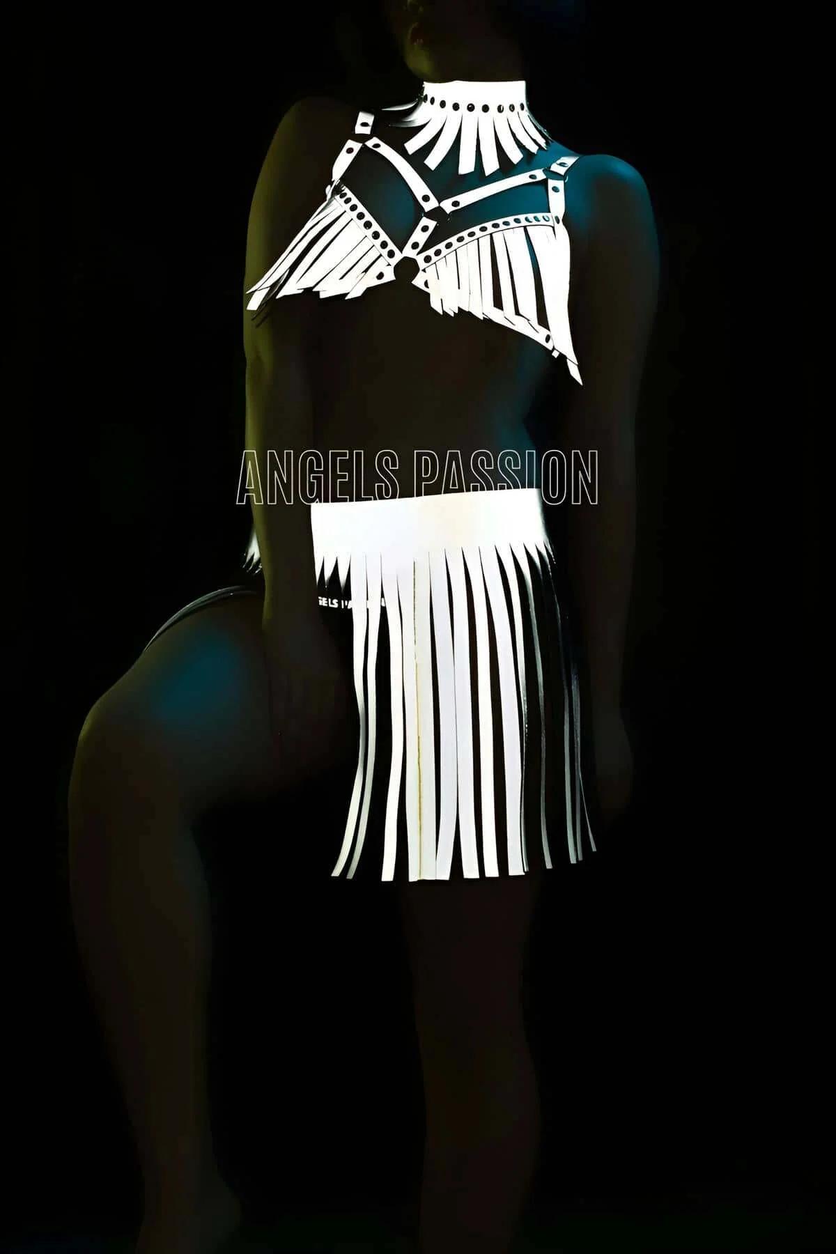 Reflective Harness Fringe Top and Skirt Set