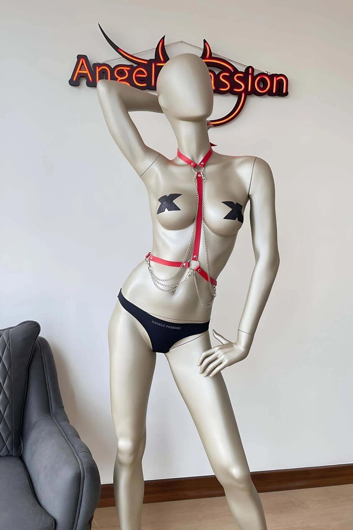 Two-Tone Faux Leather Chest Harness with Red Accent