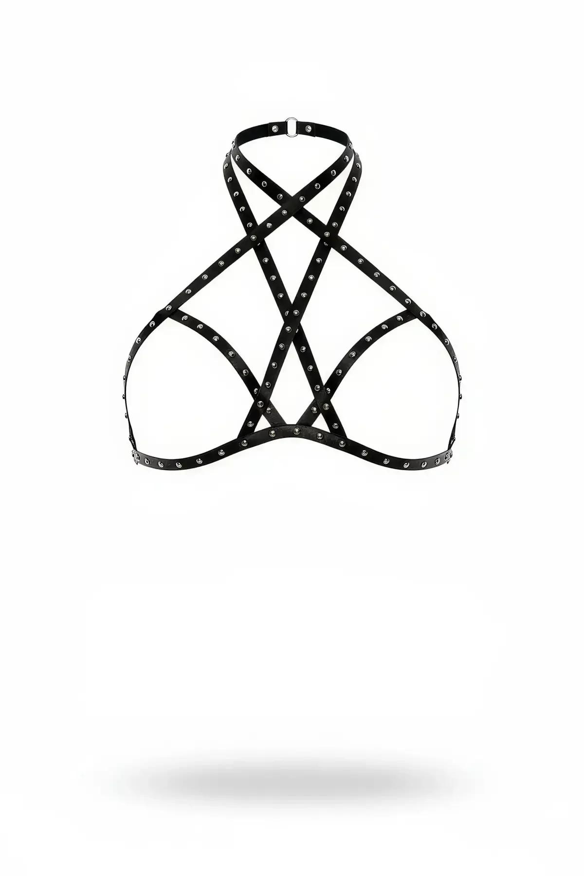 Studded Halter Neck Chest Harness Bra Top