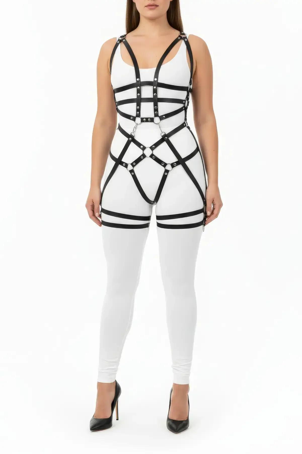 Full Body Faux Leather Harness with Intersecting O-Rings