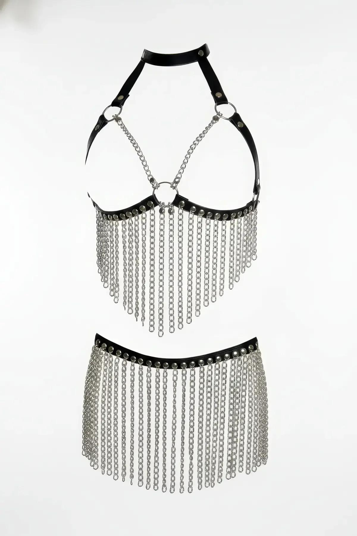 Harness Bralette & Skirt Set with Chain Fringe