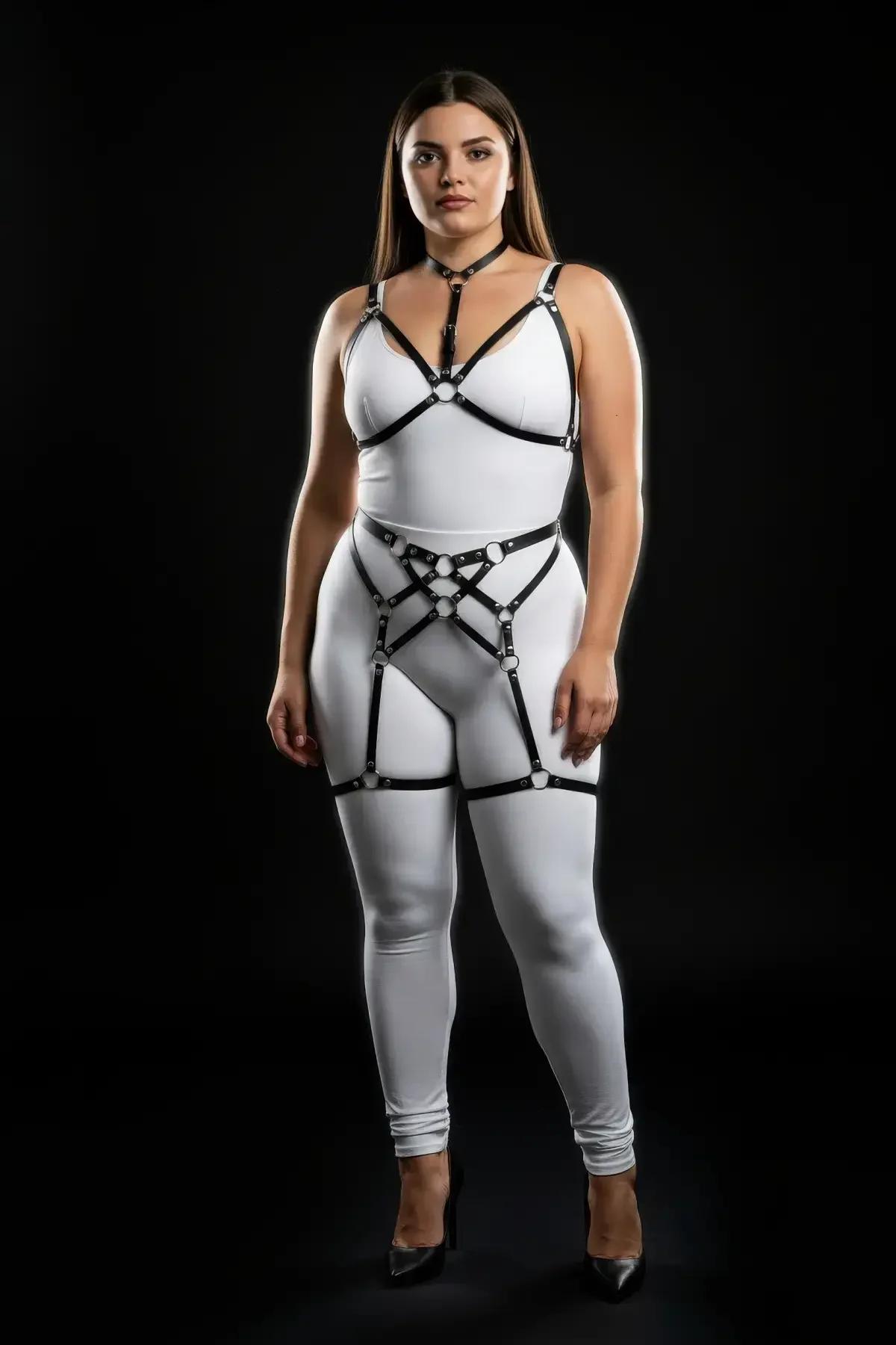 Black Full Body Harness Set with Garter Straps