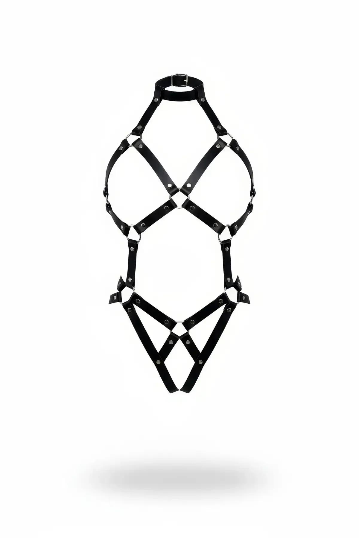Full Body Harness Faux Leather Adjustable Straps Black