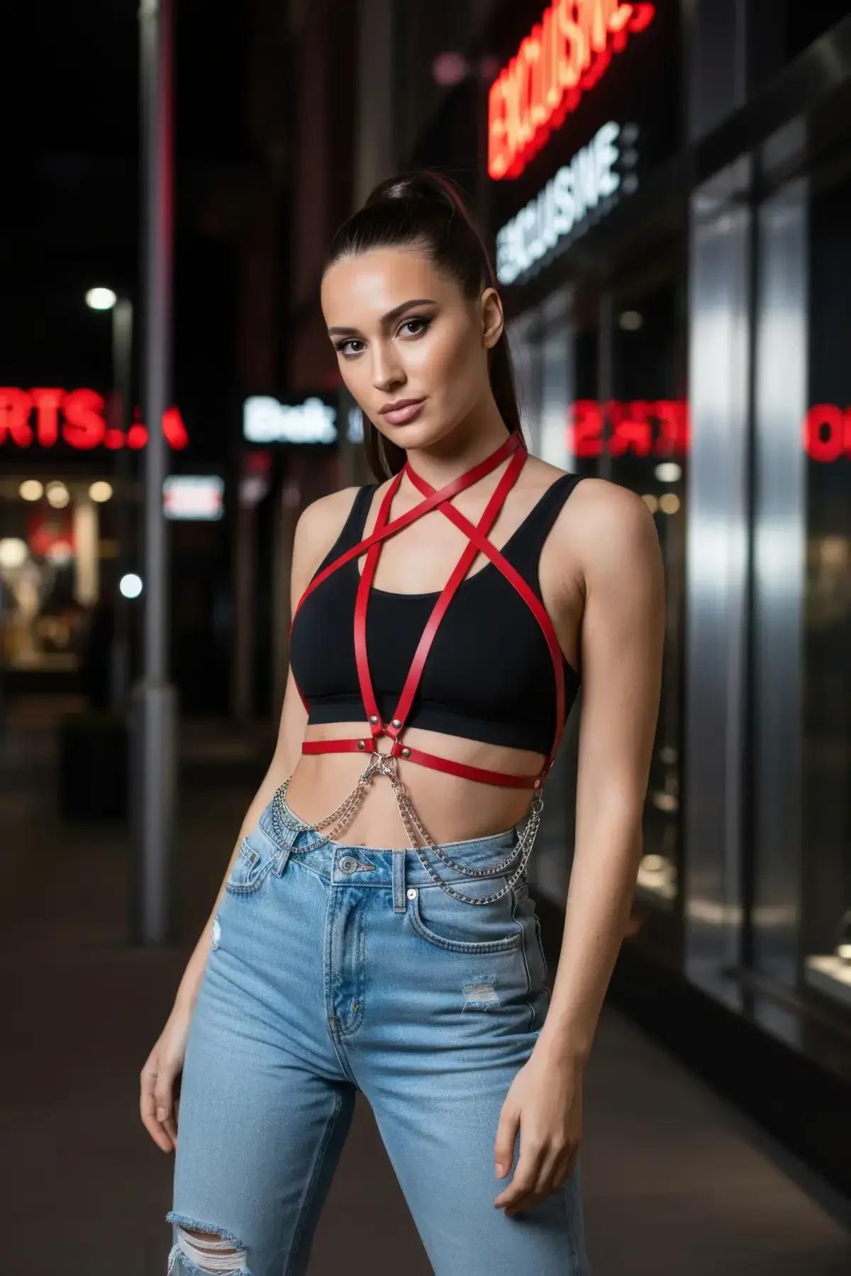 Cross-Chest Body Harness with Draped Waist Chains