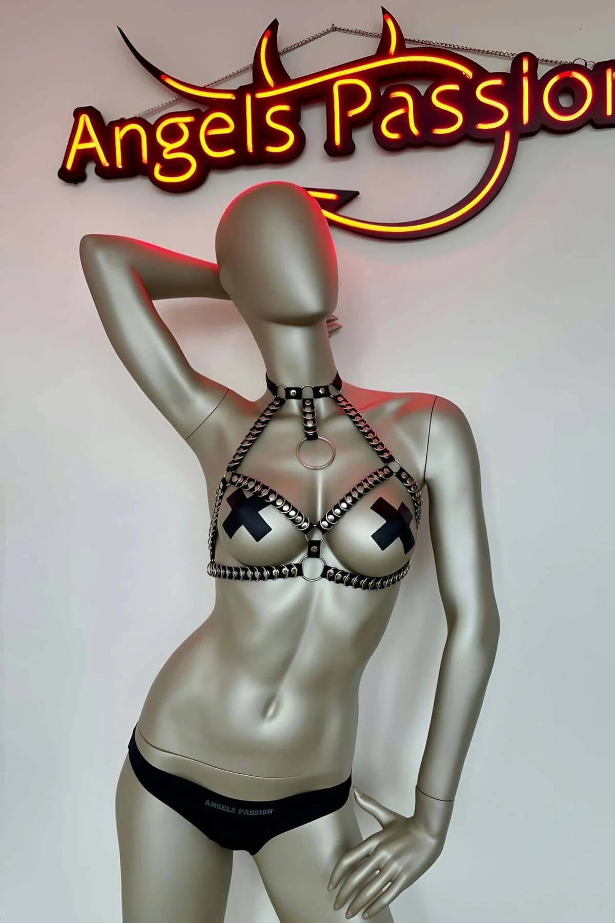 Black Studded Chest Harness for Women – Adjustable Fit