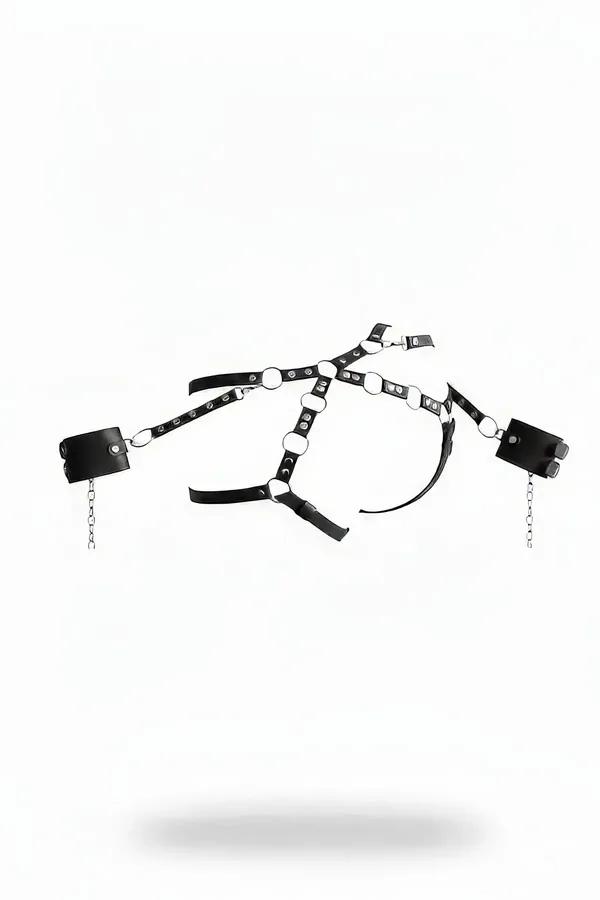 Black Chest Harness with Detachable Cuff Chains