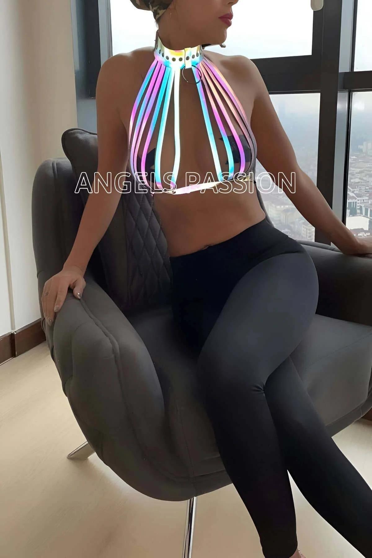 Reflective Rainbow Body Harness Top - Adjustable Clubwear