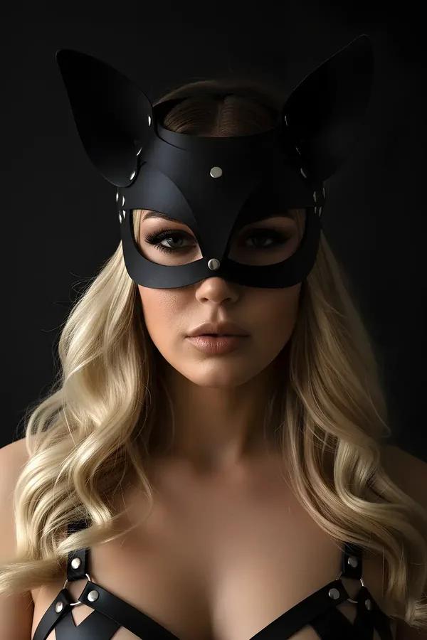 Leather Cat Mask Adjustable Faux Leather Costume Accessory