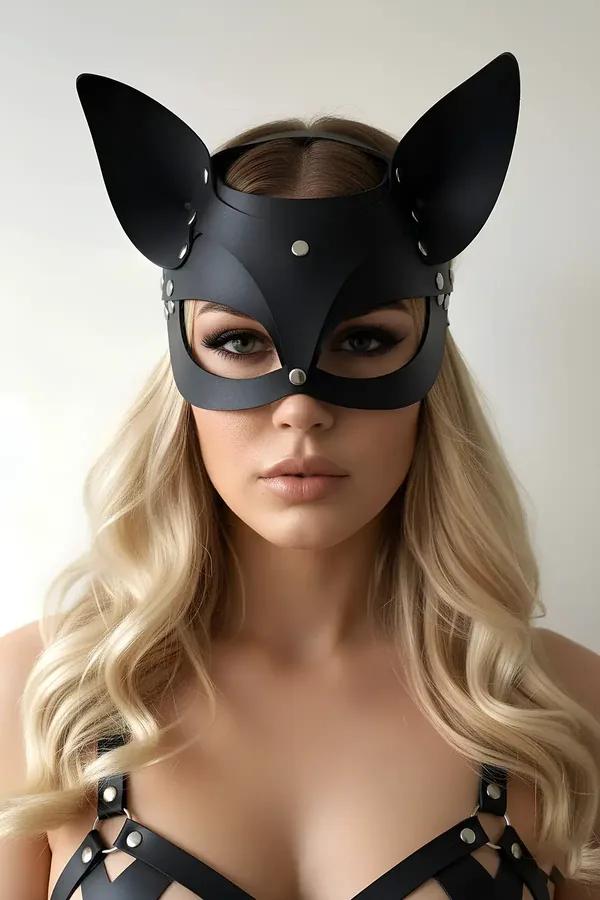 Leather Cat Mask Adjustable Faux Leather Costume Accessory