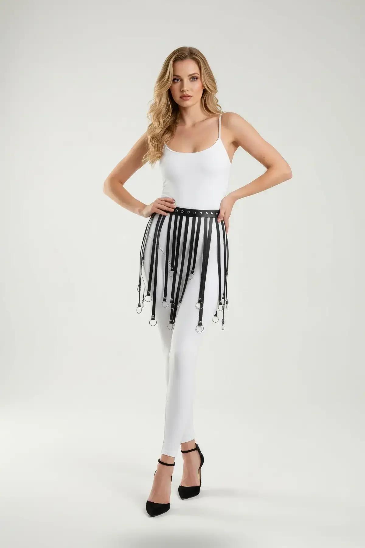 Black Fringe Garter Skirt with O-Ring Straps