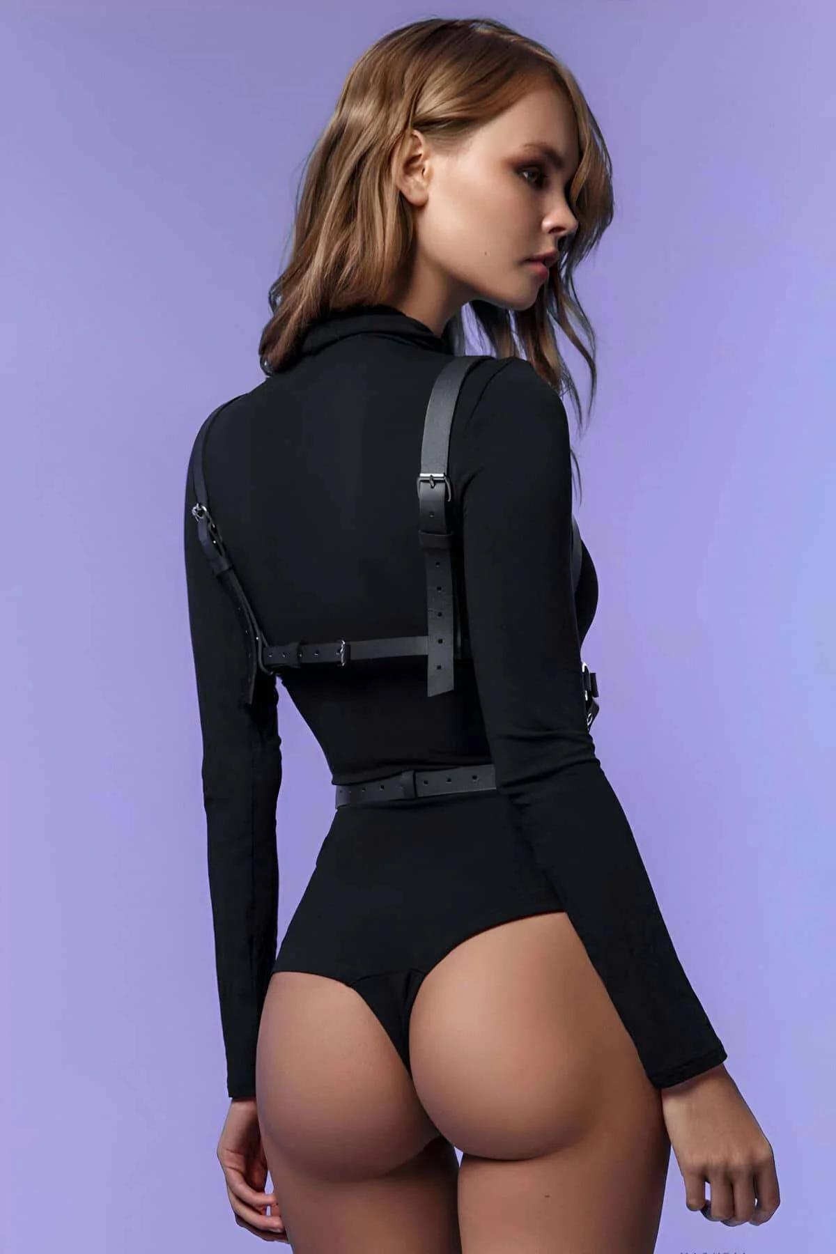 Women's Adjustable Leather Body Harness Top - Chest Strap