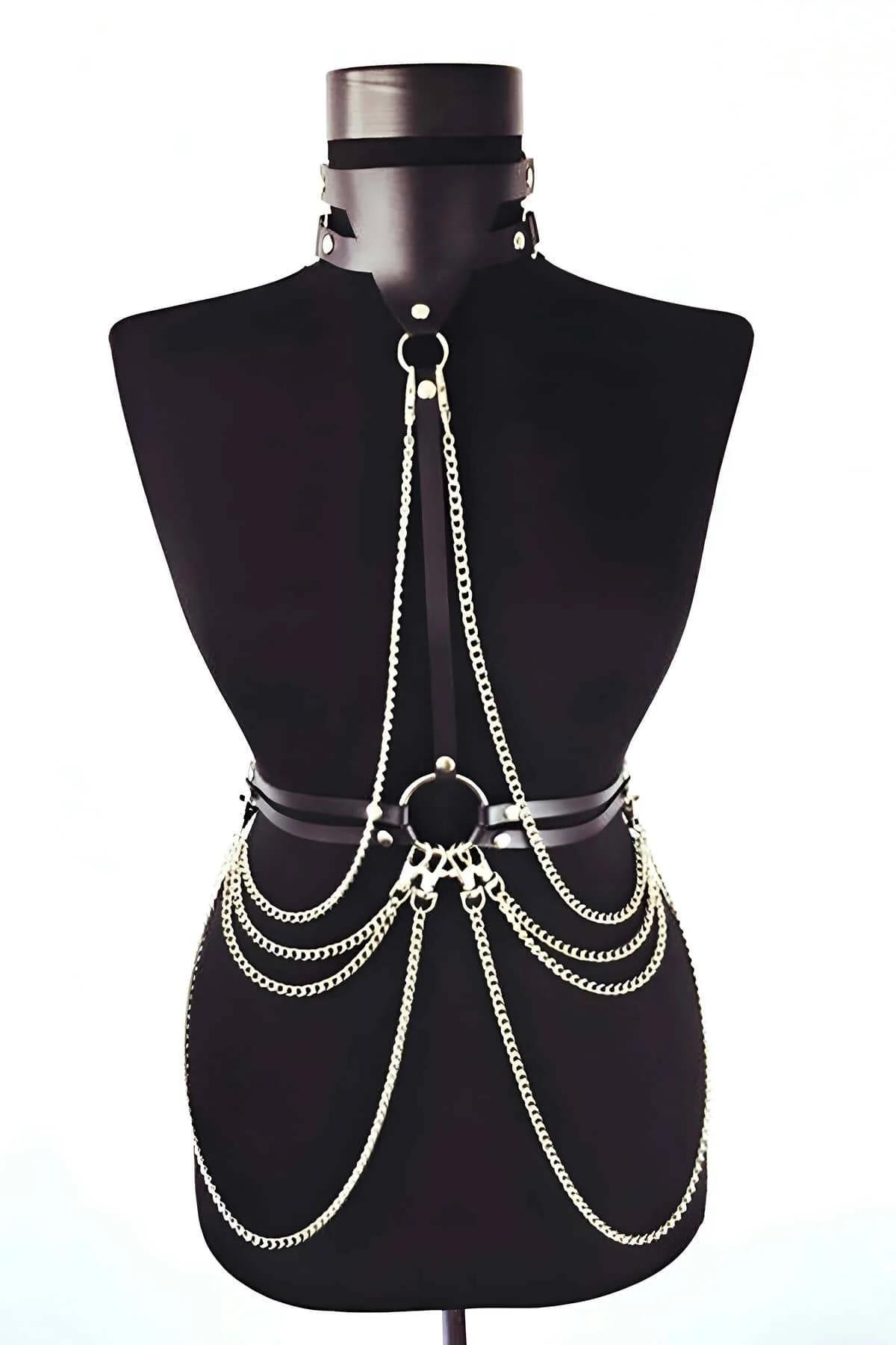 Leather Chain Body Harness with Adjustable Straps