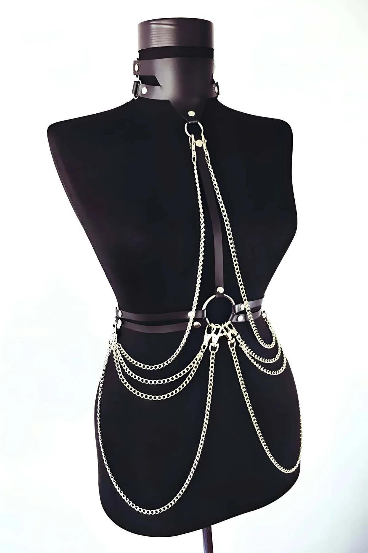 Leather Chain Body Harness with Adjustable Straps
