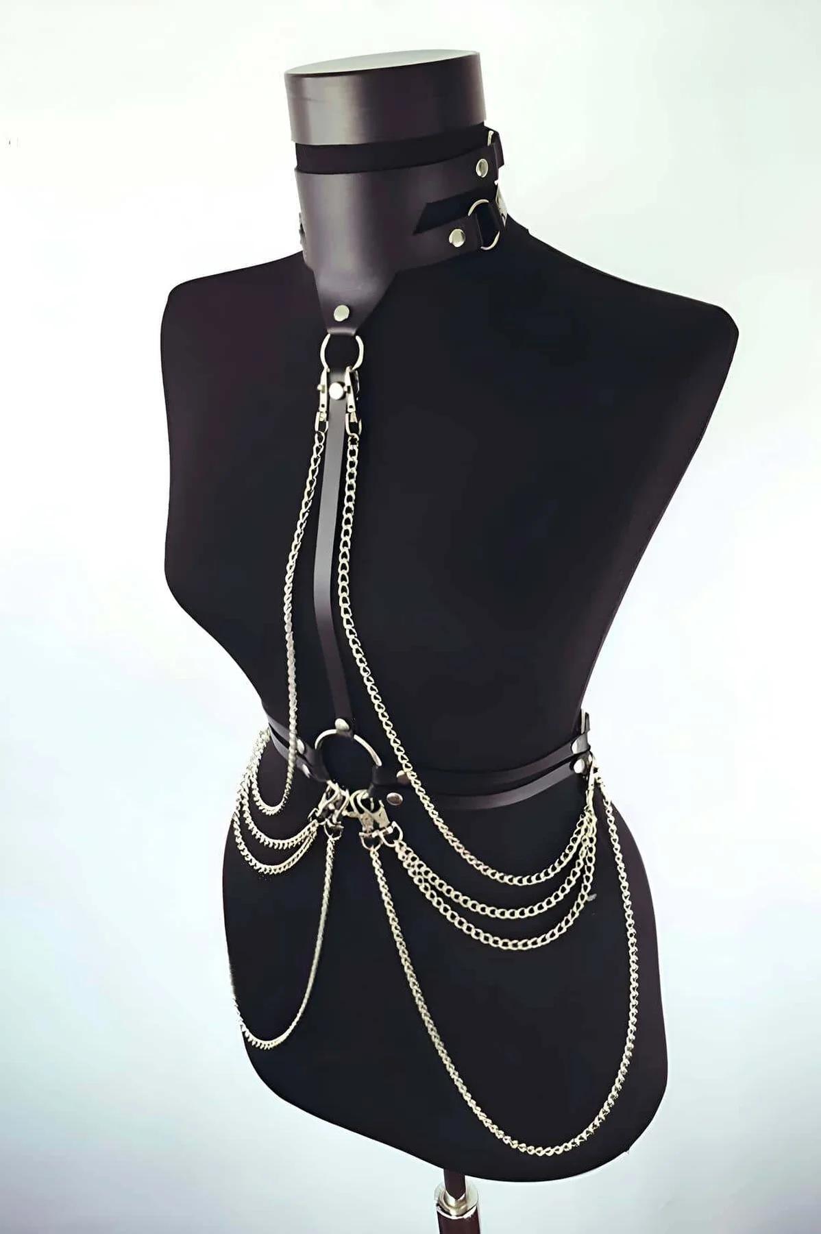 Leather Chain Body Harness with Adjustable Straps