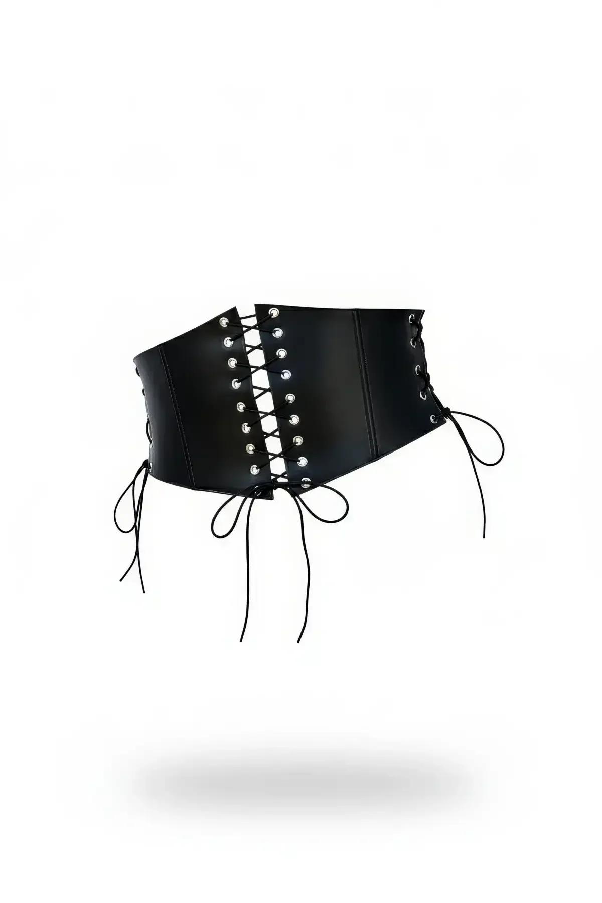 Faux Leather Lace-Up Waspie Corset Belt
