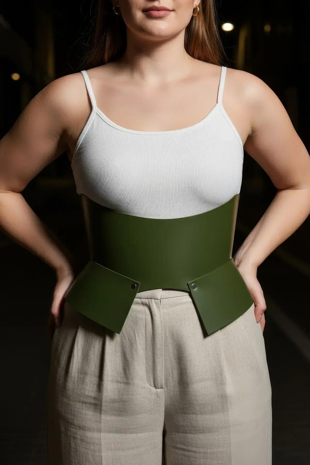 Wide Corset Belt with Peplum Waist Detail