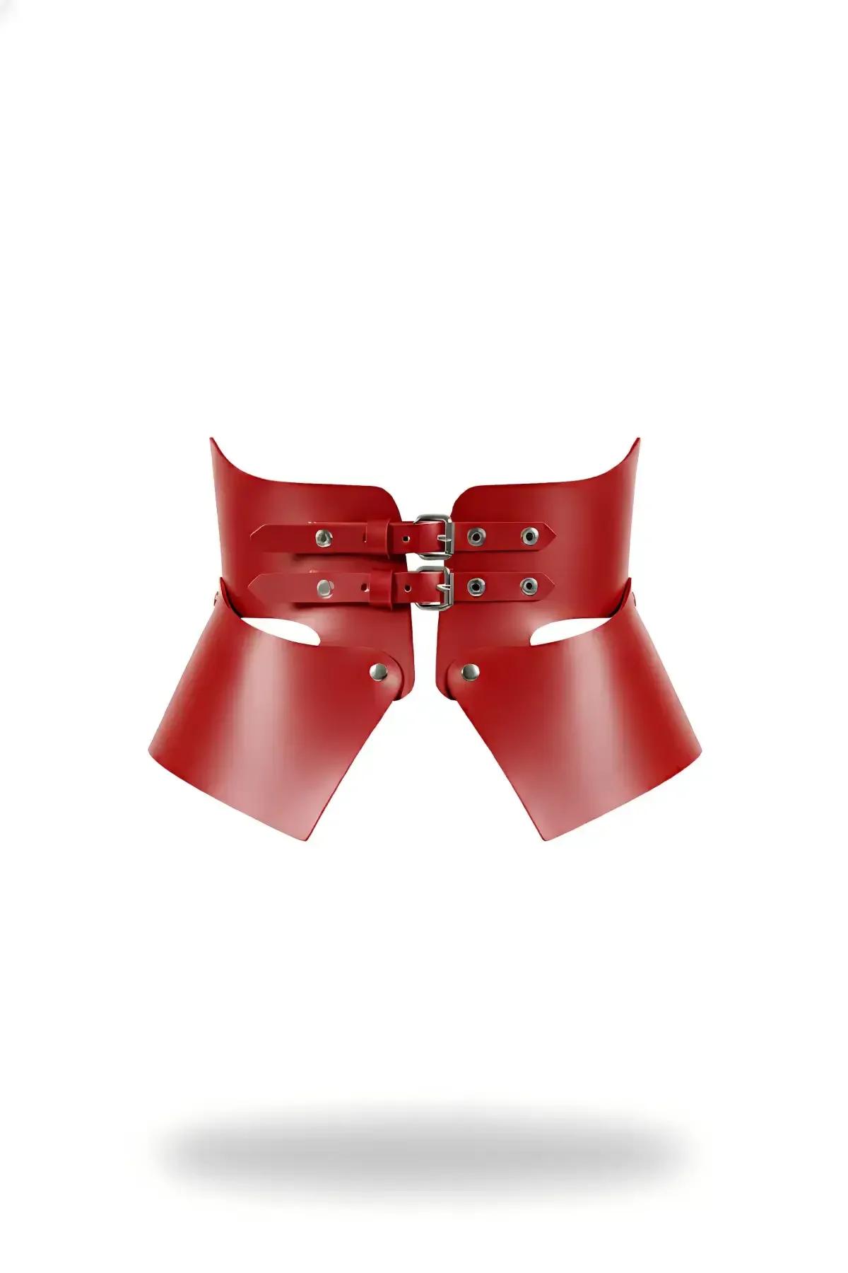 Red Faux Leather Waspie Waist Harness Corset Belt