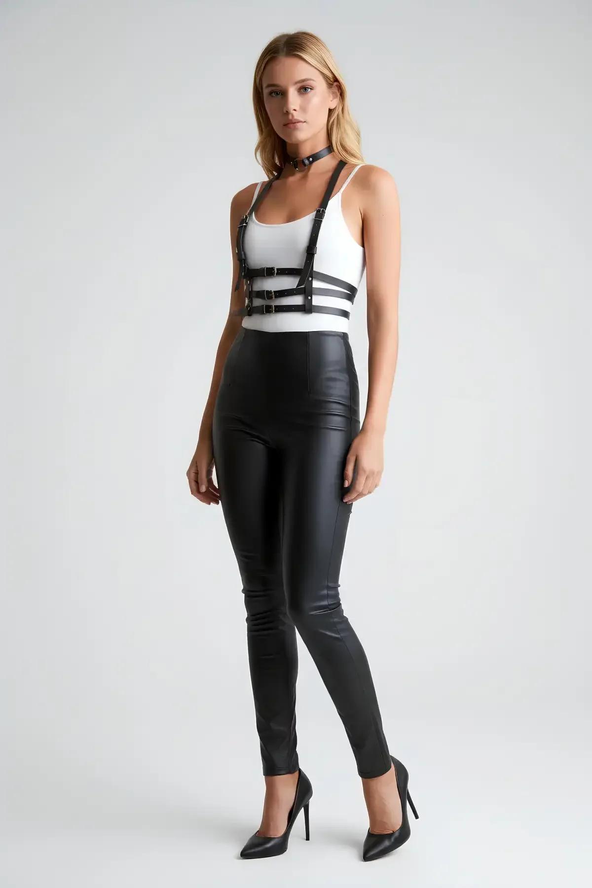 Buckle-Adjusted Multi-Strap Chest Harness & Choker
