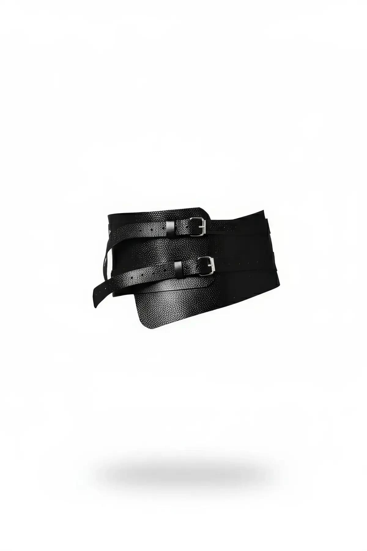 Wide Corset-Style Faux Leather Waist Belt with Buckles