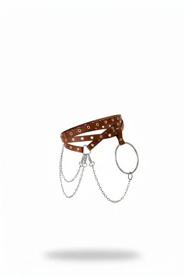 Tan Vegan Leather Waist Harness with Chains & O-Ring
