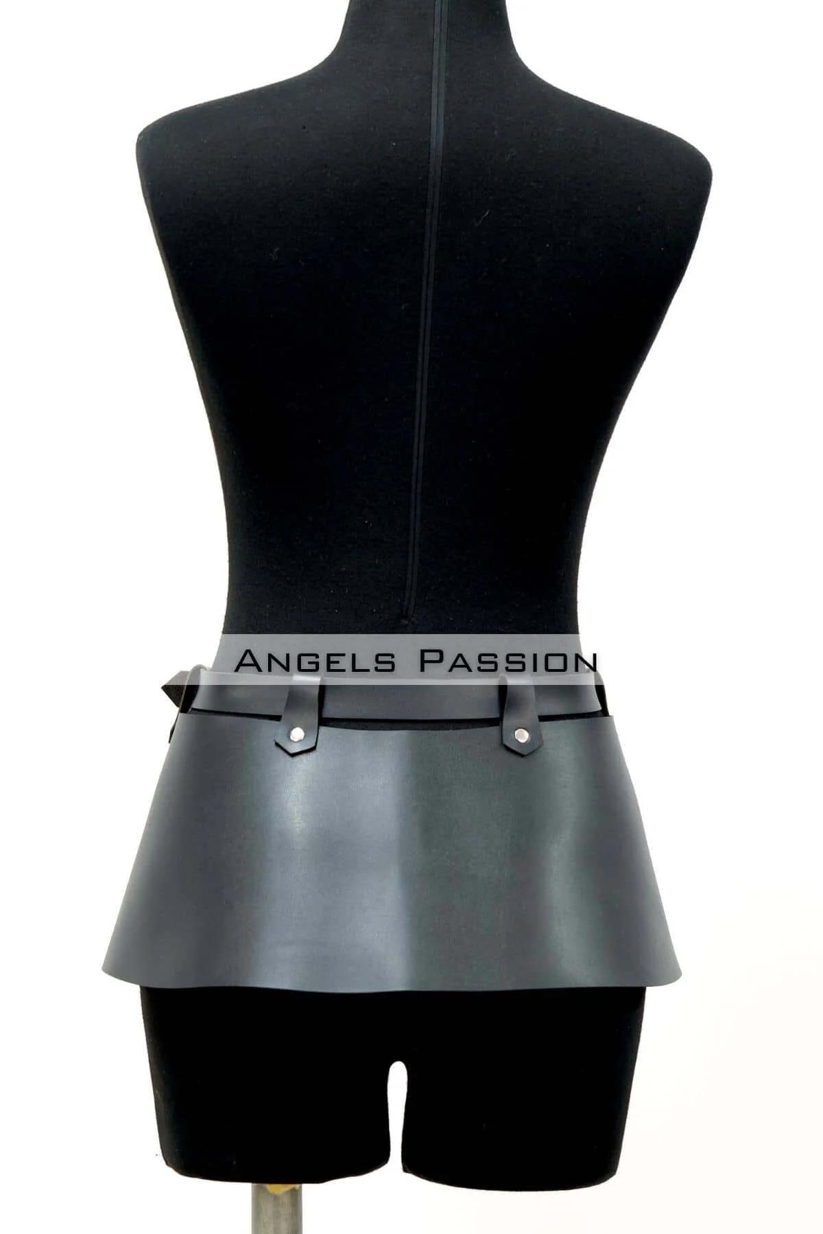 Leather Waist Belt Skirt with Modern Panels - Adjustable Fit