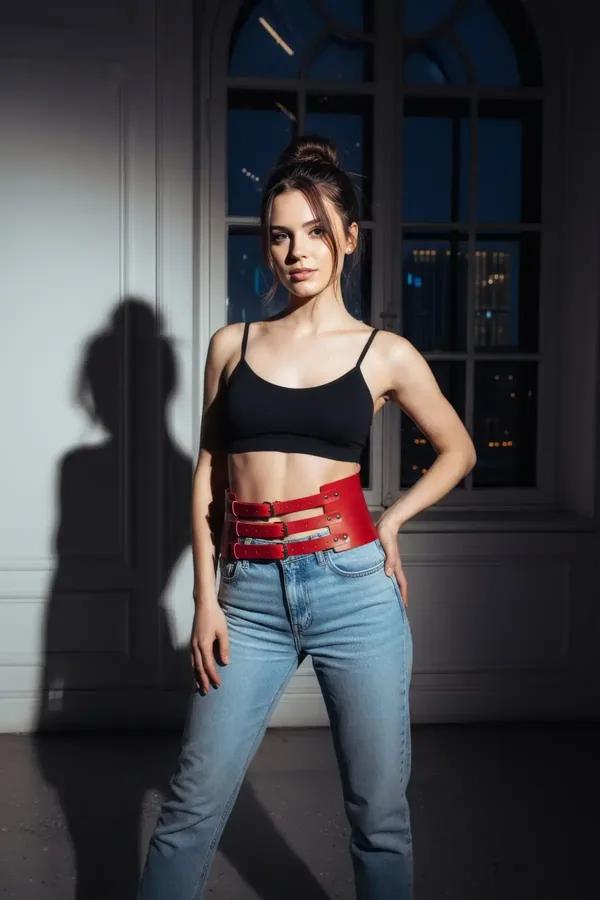 Wide Faux Leather Triple Buckle Waist Belt