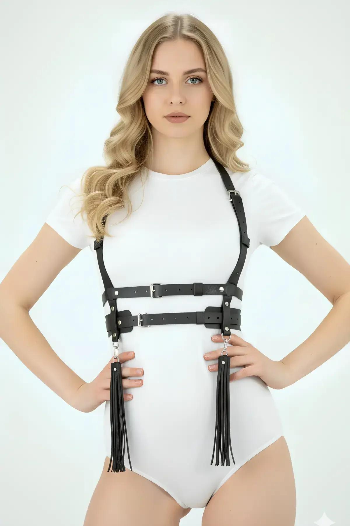Faux Leather Body Harness with Detachable Tassels