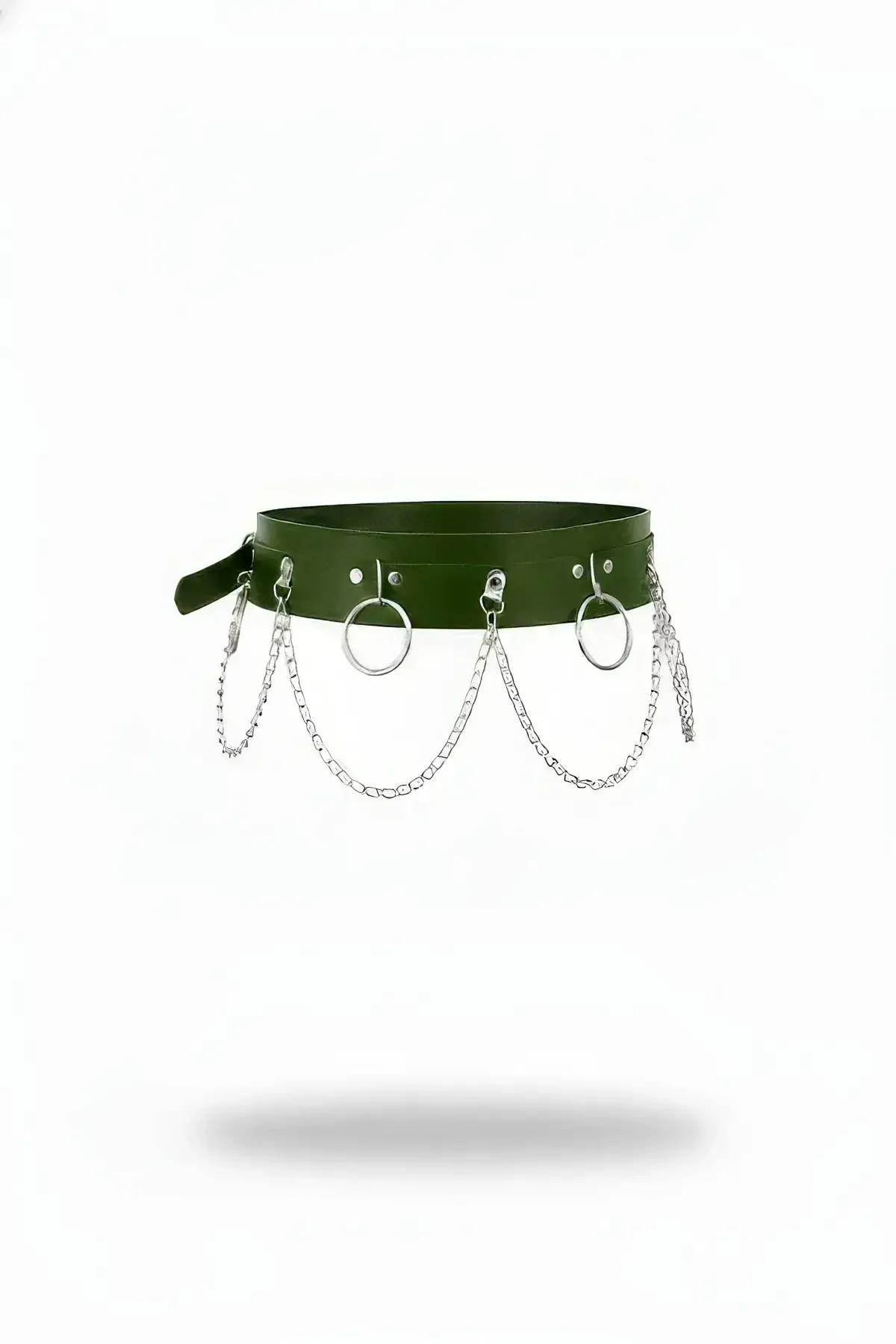 Forest Green Faux Leather Waist Harness with Draped Chains