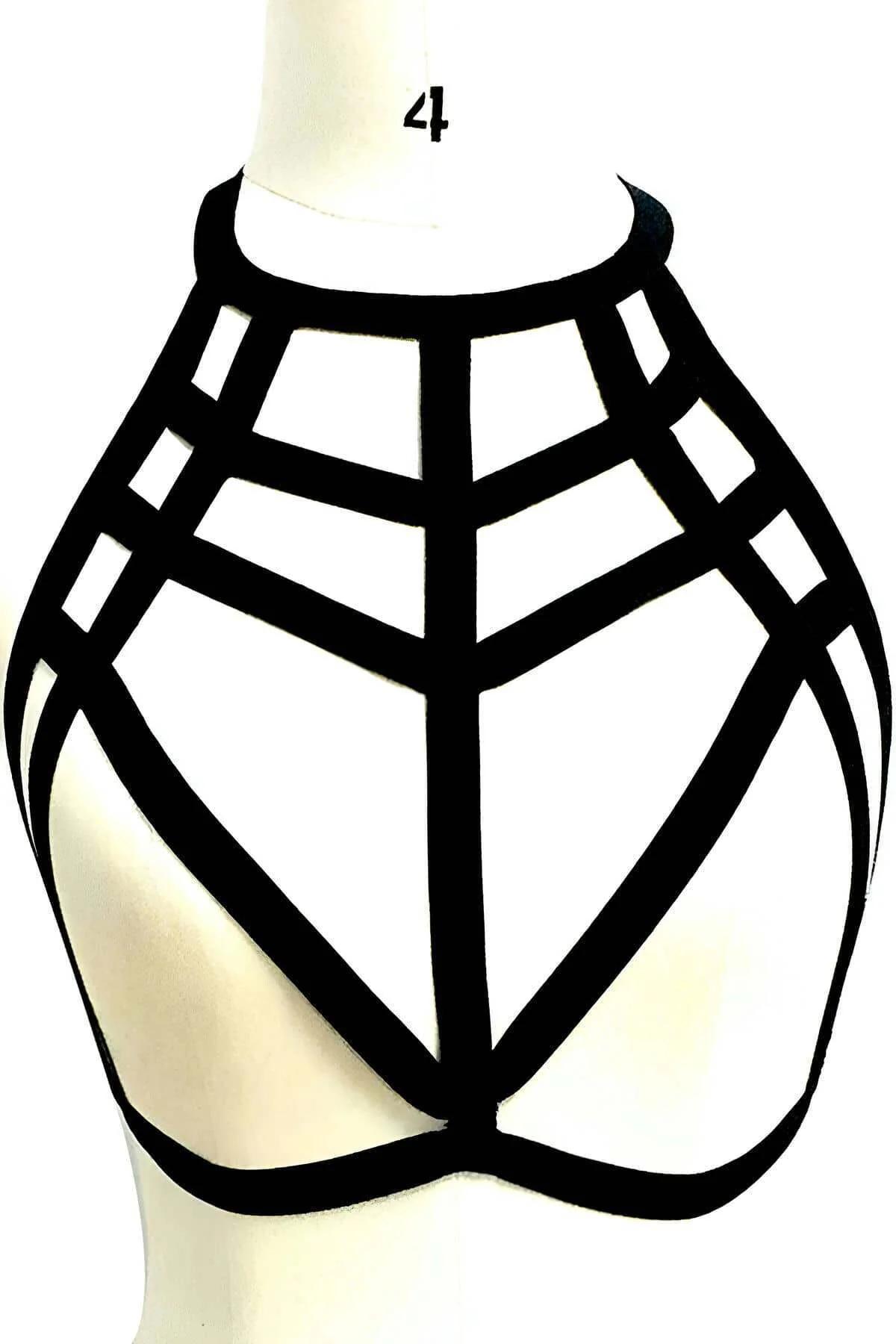 Fashion Chest Harness - Adjustable Black Geometric Strappy