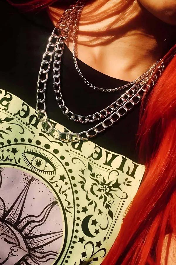 Layered Chain Choker Necklace Set - Bold Multi-Strand Silver