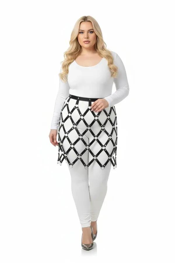 Diamond Faux Leather Skirt Harness with O-Rings