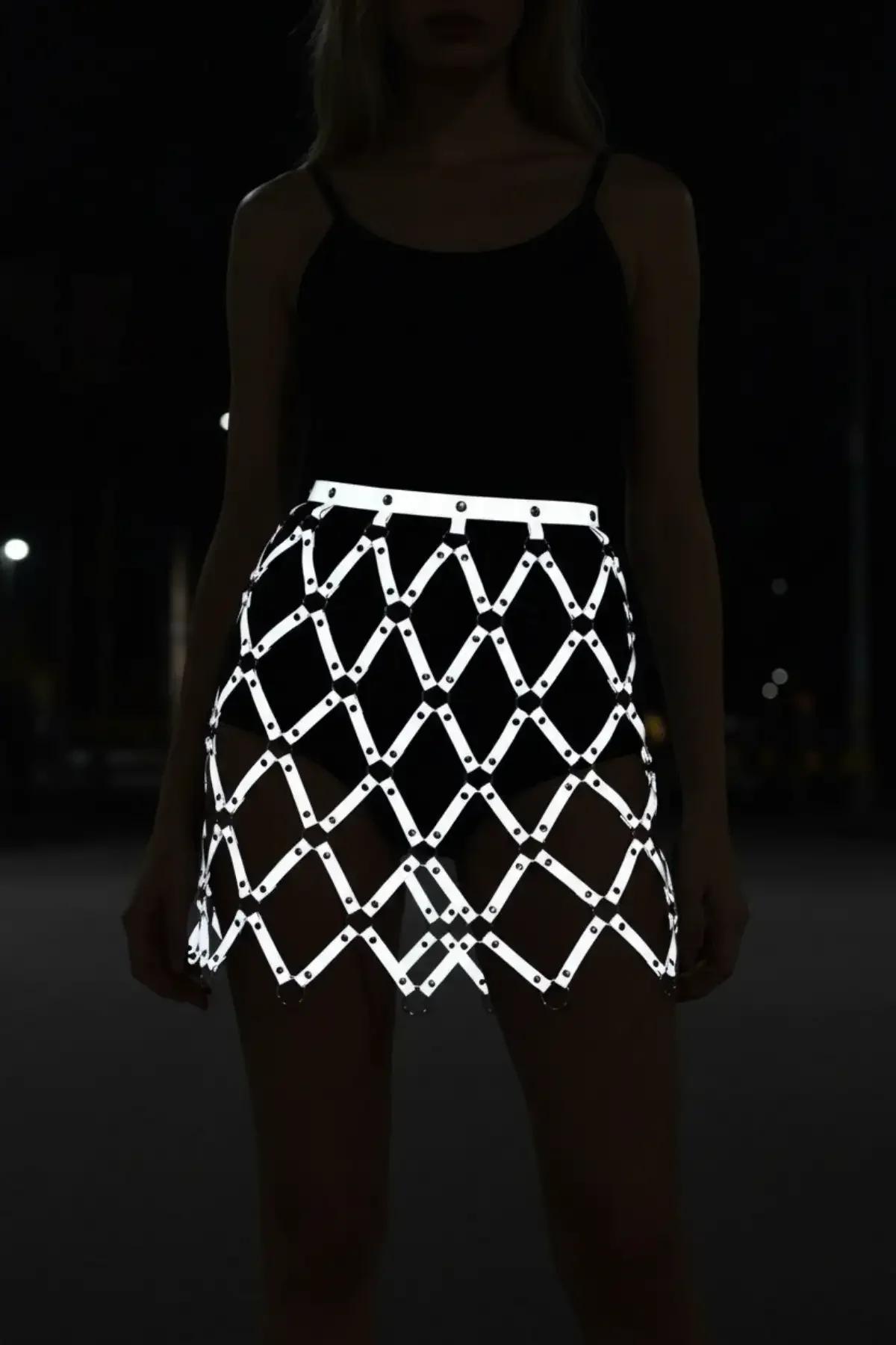 Reflective Skirt: Geometric Diamond Pattern Mini for Night Out