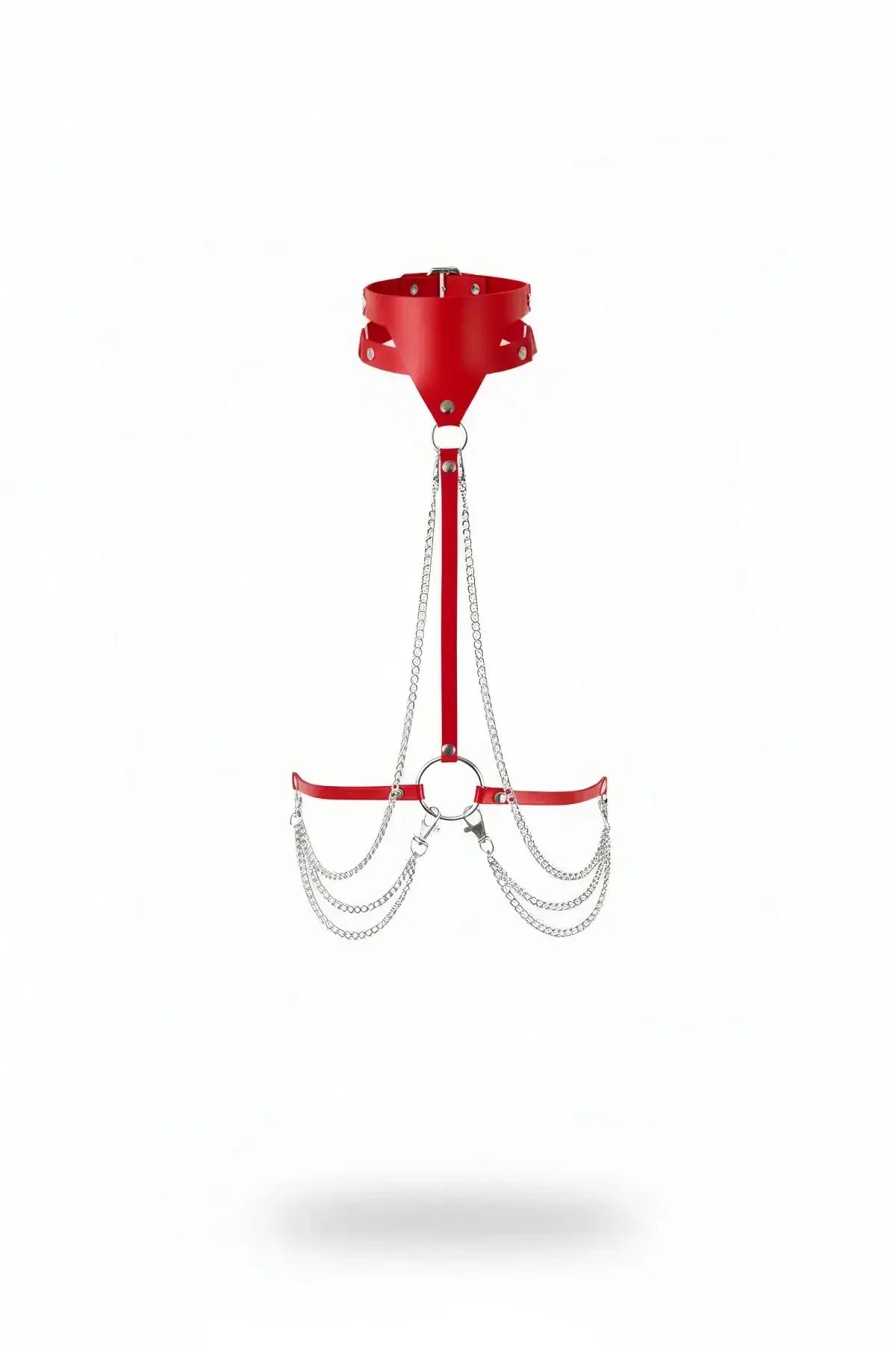 Red Faux Leather Chain Body Harness with Choker