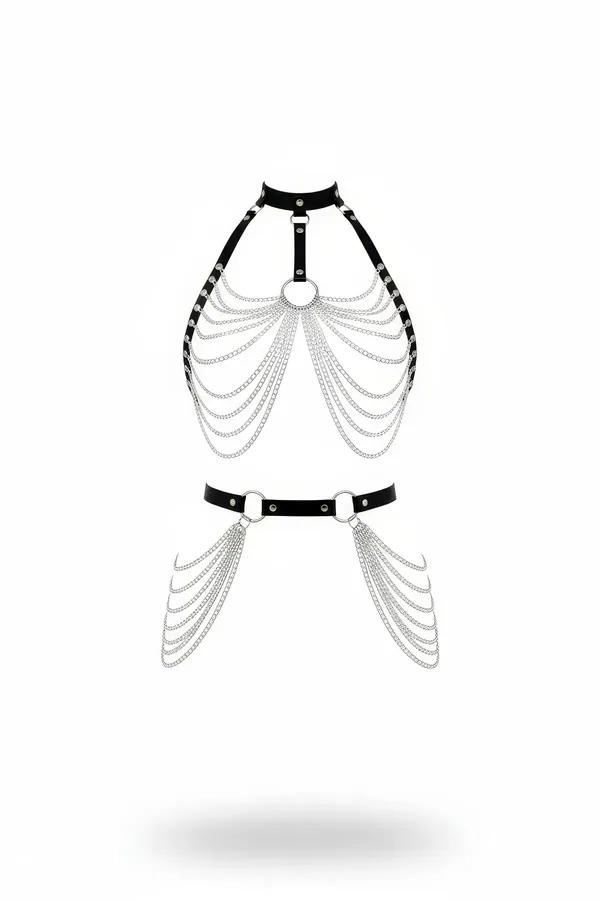 Halter Neck Faux Leather Body Harness & Waist Chain Set